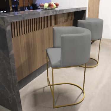 Imagem de Banqueta Paola Linho Grafite A26 Base Metálica Dourada - D'Rossi