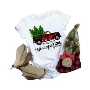 Imagem de Camiseta Feminina Com Estampa De Árvore De Natal, Casual, Solta, Manga