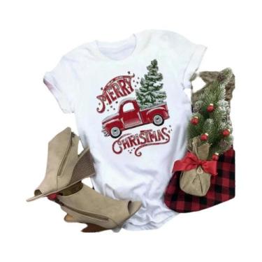 Imagem de Camiseta Feminina Com Estampa De Árvore De Natal, Casual, Solta, Manga