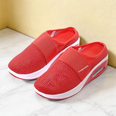 Imagem de Tênis de caminhada feminino masculino slip in free up hands bico largo suporte de arco ortopédico tênis de caminhada acolchoado grosso zero drop sola vermelha, Vermelho, 5.5 Women/4 Men