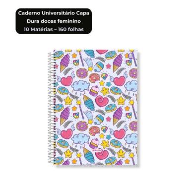 Imagem de Caderno Universitário Temática Doces Feminino Capa Dura 10 Matérias 16