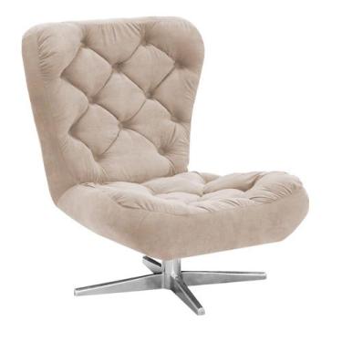 Imagem de Poltrona Decorativa Botonê Iris Suede Bege com Base Estrela Giratória 