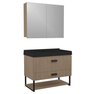 Imagem de Gabinete Para Banheiro Suspenso Ucrânia 80cm Branco Preto/jequitibá