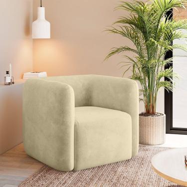 Imagem de Poltrona Decorativa Sala De Estar Trinidad Base Fixa Veludo Bege G33 - Gran Belo