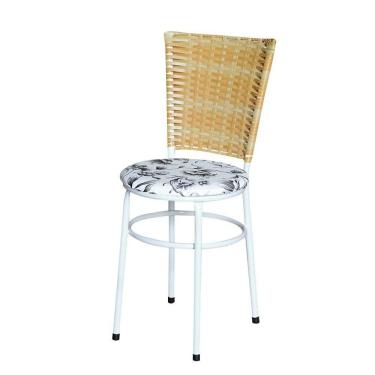 Imagem de 4 Cadeiras Para Mesa Branca Hawai Palha Com Assento Floral Branco