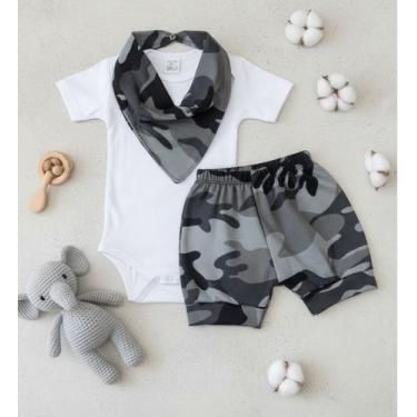 Imagem de Conjunto Bebe Bandana Bodies Short - Kadu Modas, Cinza, Branco, M 3-6 