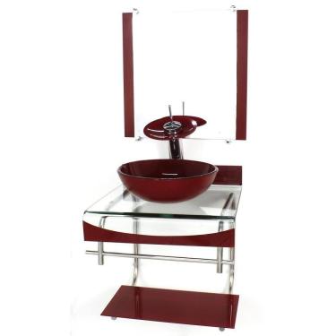 Imagem de Gabinete Vidro 40Cm Banheiro Curvado Duplo Inox Cuba Redonda