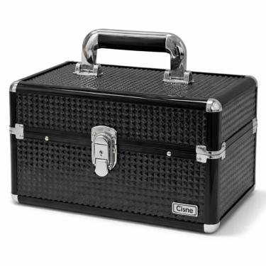 Imagem de Maleta de Maquiagem Cisne Preta e Prata com 2 Bandejas Csn-a152