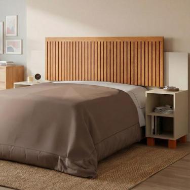Imagem de Cabeceira Modular Ripado Extensível para cama Casal e Queen com Mesa d