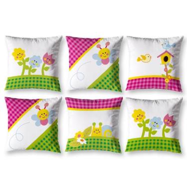 Imagem de Kit 6 Capa de Almofada Estampadas Infantil 40cm x 40cm Zíper invisível