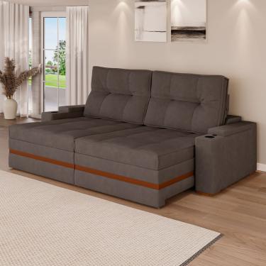 Imagem de Sofá Retrátil Reclinável 4 Lugares Mônaco 1,96m Veludo Marrom