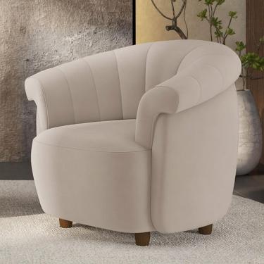 Imagem de Poltrona Sala De Estar Pé Madeira Lykan Veludo Bege Z32 - Mpozenato