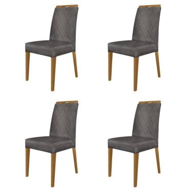 Imagem de Kit 4 Cadeiras De Jantar Estofadas Madeira Maciça Multimóveis Cr15020 Madeirado-Cinza