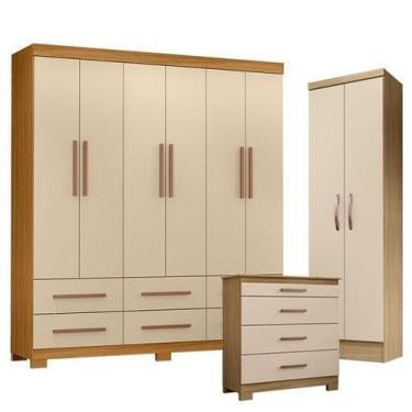 Imagem de Guarda Roupa Casal New Kansas com Cômoda 4 Gavetas New e Armário Multi