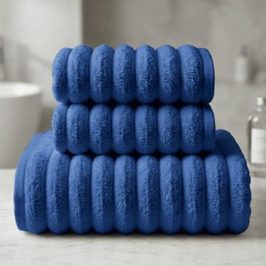 Imagem de Jogo de Toalha Banho Banhão e Rosto Wave 3 Peças 100% Algodão Super Macio Premium Casa...