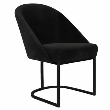 Imagem de Cadeira Lua Metal Preto Decorativa Estofada em Veludo Preto para Sala e Escritório