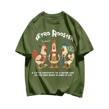 Imagem de Camisetas De Algodão Com Estampa De Pato Retro Para Homens, Soltas, Re