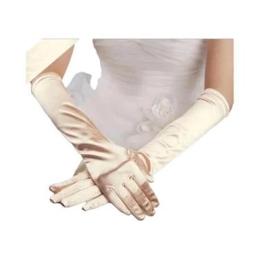 Imagem de Luvas De Noiva Longas Em Cetim Branco Marfim Para Mulheres, Luvas De D
