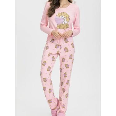 Imagem de Pijama Longo Mensageira Da Paz 034164 Feminino Love Pet Meia Malha T. 