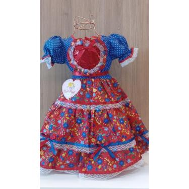 Imagem de Vestido Infantil Festa Junina São João Caipira Rendado Coração Brilhan