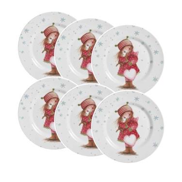 Imagem de Conjunto de 6 Pratos de Sobremesa Sweet Christmas Girl de Cerâmica 21c