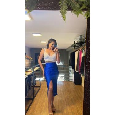 Imagem de Saia lapis azul de cetim tam M MayCloset