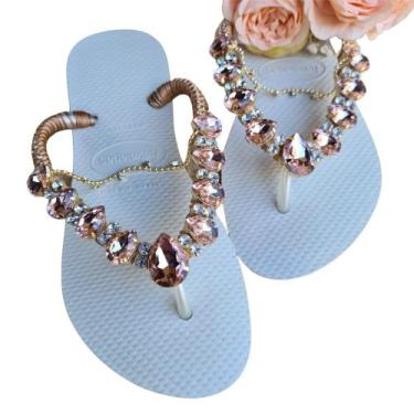 Imagem de Chinelo Havaianas Personalizada com Pedraria  Rosé Original, Branco, 4