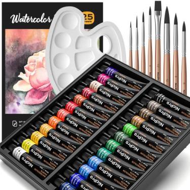Imagem de Kit de Aquarela Nicpro 24 Cores 12 ml com Pincéis e Papel