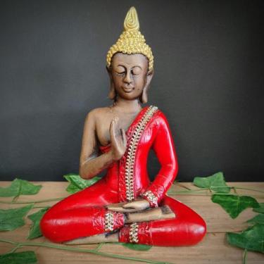 Imagem de Buda tailandês vermelho com espelhos 27cm - CASA FÉ
