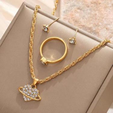 Imagem de Semi Joia Folheado Ouro 18K Coração Planetário Conjunto 3 Peças - Gené