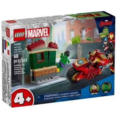 Imagem de Brinquedo Lego 76287 para Construir com Hulk e Homem de Ferro em Motocicleta Marvel