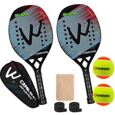 Imagem de Kit 2 Raquetes Beach Tennis Camewin Carbono 3K + 2 Bolinhas, Shark gre