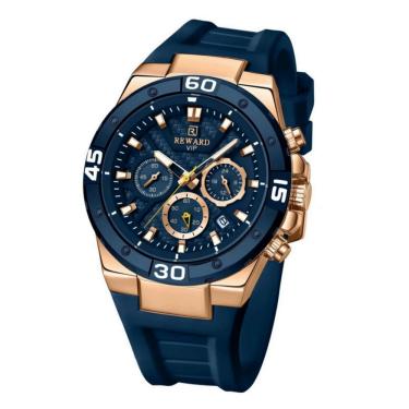 Imagem de Relógio Masculino de Quartzo Design Esportivo Pulseira de Silicone à Prova D'agua Azul Dourado Reward