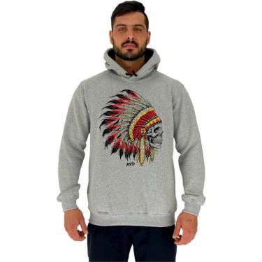 Imagem de Blusa Moletom Tradicional Com Touca MXD Conceito Caveira Índio Cacique Masculino-Masculino