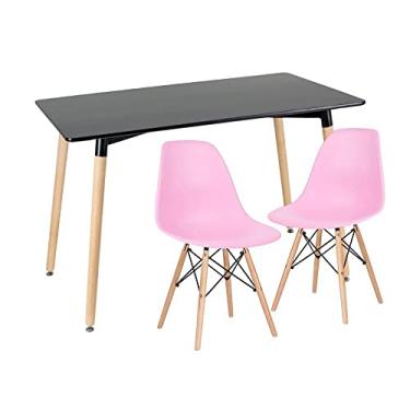 Imagem de Loft7, Mesa de jantar retangular Eames 60 x 120 cm preto + 2 cadeiras Eiffel DSW Rosa claro