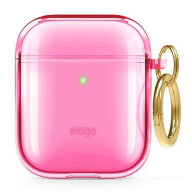 Imagem de elago Capa transparente para Airpods com chaveiro compatível com Apple Airpods 1 e 2 (rosa choque neon)
