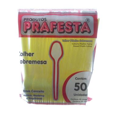 Imagem de Colher Descartável para Sobremesa Amarela com 50 Unidades Prafesta