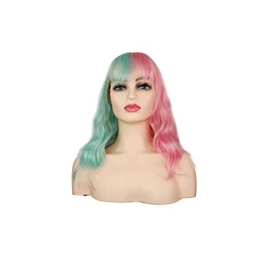 Imagem de Peruca encaracolada sintética curta bordô peruca com franja natural cabelo fibra resistente ao calor feminino (14 polegadas) (Cor misturada)