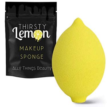 Imagem de Esponja de maquiagem Thirsty Lemon da Ally Things Beauty | Mistura de maquiagem em forma de limão amarelo para base líquida, creme ou pó - aplicador cosmético - esponja de beleza diária bonita e sem látex