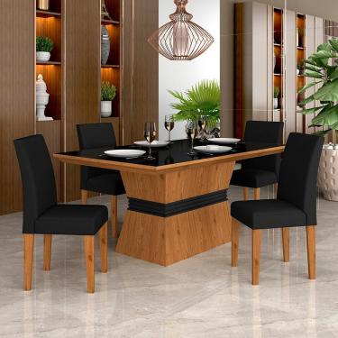 Imagem de Mesa Com 4 Cadeiras 1,36 Versalhes Cin/preto/preto - Móveis Arapongas