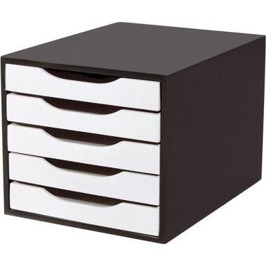 Imagem de Caixa Arquivo Gaveteiro Em Mdf Preto Com 5 Gavetas Brancas