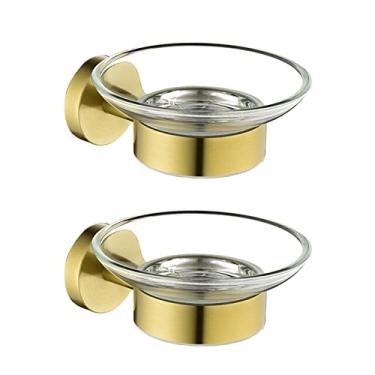 Imagem de Luxo escovado ouro saboneteira titular Wall-Mount saboneteira escovado & Ouro vibrante ouro escovado, 2 peças