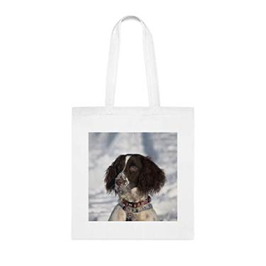 Imagem de Bolsa para cachorro Springer Spaniel inglês na neve, presente para cachorro Springer Spaniel inglês, aniversário de cachorro Springer Spaniel inglês bolsa reutilizável para cães Springer Spaniel inglês inglês, Branco