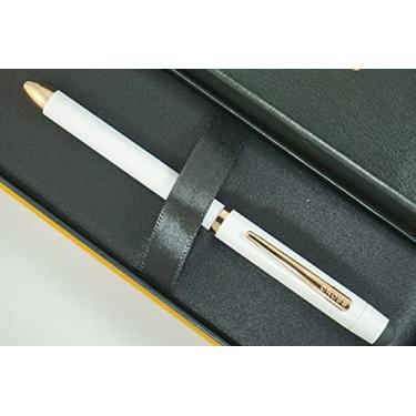 Imagem de A.T. Cross Caneta multifunções Tech3+ Pearlescent Stormy White e 23KT Gold Appointments – Lápis de tamanho de grafite de 0,5 mm, refil de tinta preta e refil de tinta vermelha em uma caneta.