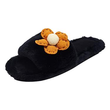 Imagem de Chinelos femininos de inverno para casa interior bonito flor animal leve quente algodão chinelos meias quentes chinelo feminino (preto, 6)
