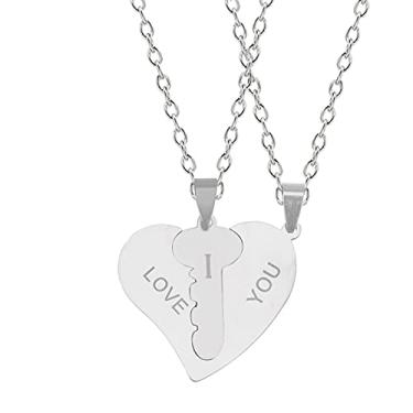 Imagem de CNBPIC Colar Costura Casal 3.5 * 3Cm Pingente de Aço Inoxidável 50Cm Corrente Joias Presente