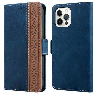 Imagem de Capa carteira de couro PU de dois tons para iPhone 14 13 12 Pro Max 11 Pro XS XR X SE 2020 2022 7 8 Plus Flip Card Slot Phone Cover Azul para iPhone 13
