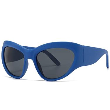 Imagem de Óculos de Sol Redondos Olhos de Gato Para Mulheres Óculos de Sol Candy Color Masculino Vintage Hip Hop Tons Grandes, azul cinza, tamanho único