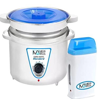 Imagem de Kit Panela Depilação Termocera 900g Com Refil Branca Com Azul + Aquecedor de Cera Roll-on Azul