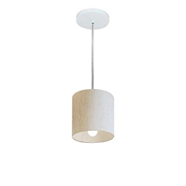 Imagem de Lustre Pendente Cilíndrico Cúpula Tecido 14x15 cm, Vivare Iluminação, Pendente4200 LLA-35, Linho Bege, Pequeno